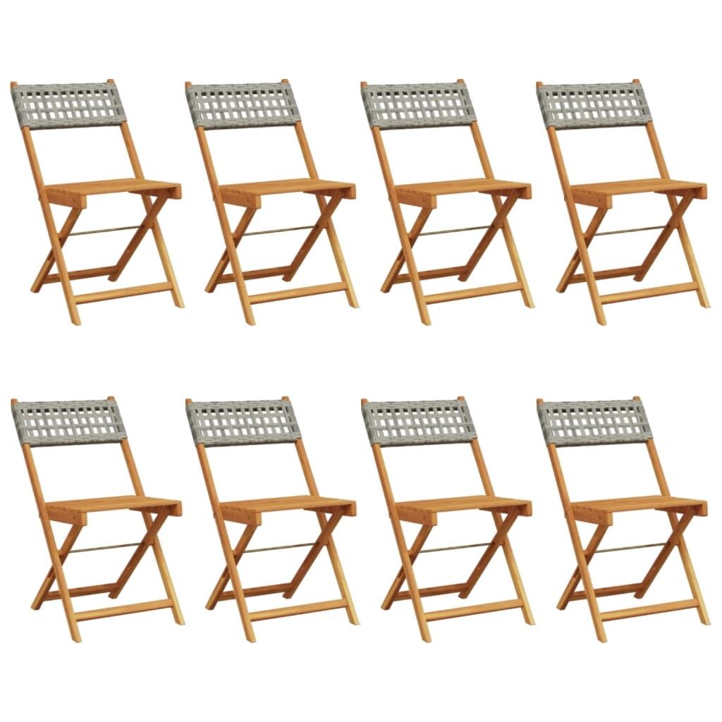 vidaXL Gartenstühle 8 Stk. Klappbar Grau Poly Rattan & Massivholz
