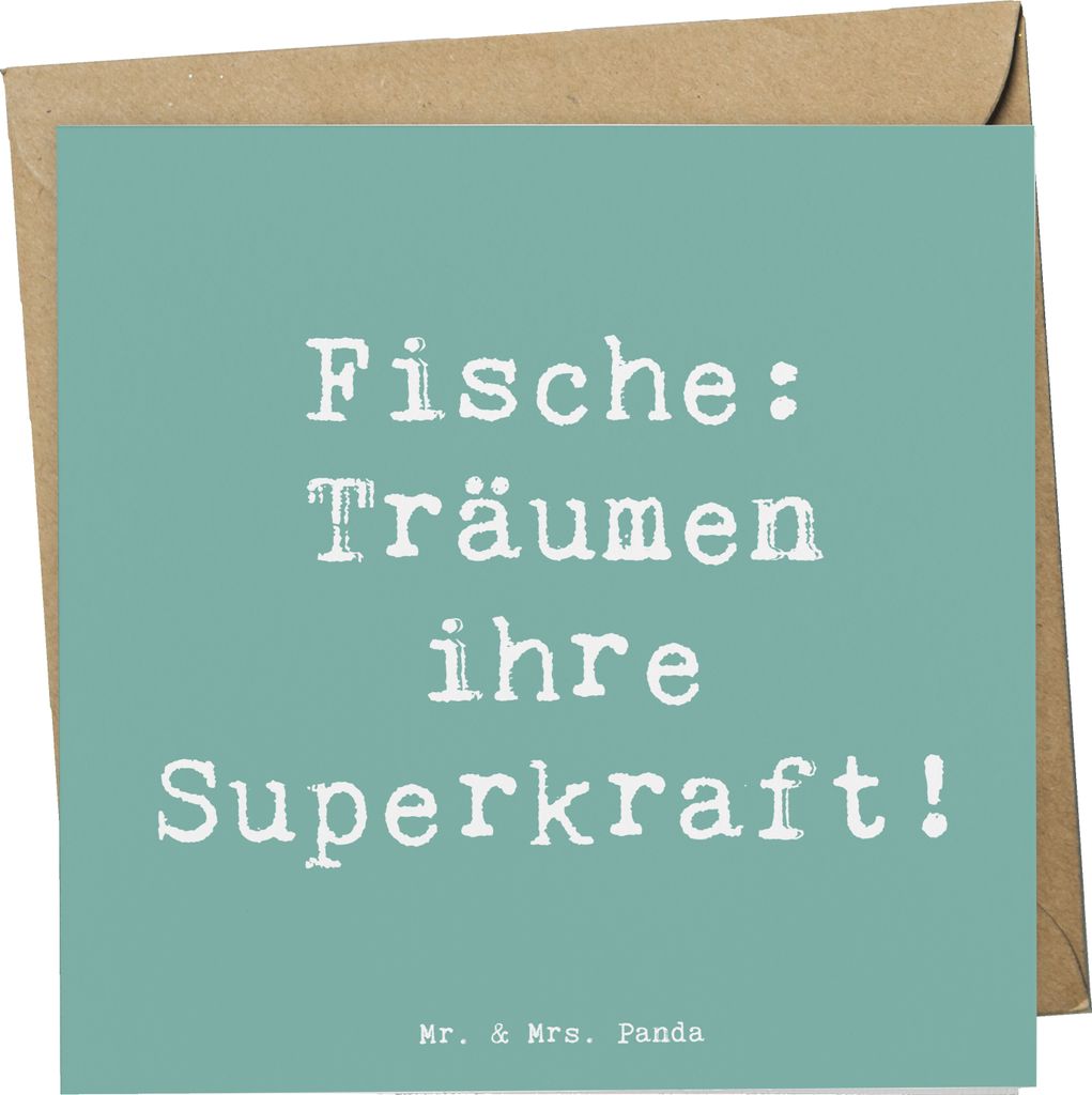 Mr. & Mrs. Panda Klappkarte Spruch Fische Kraft - Meeresbrise - Geschenk, sensibel, Superkraft, Tierkreiszeichen, Grußkarte, Frieden, Horoskop, fa...