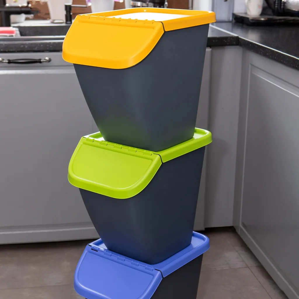 Solution Tri Sélectif Sans Odeur : Set de 3 Poubelles 23L Anthracite - 8
