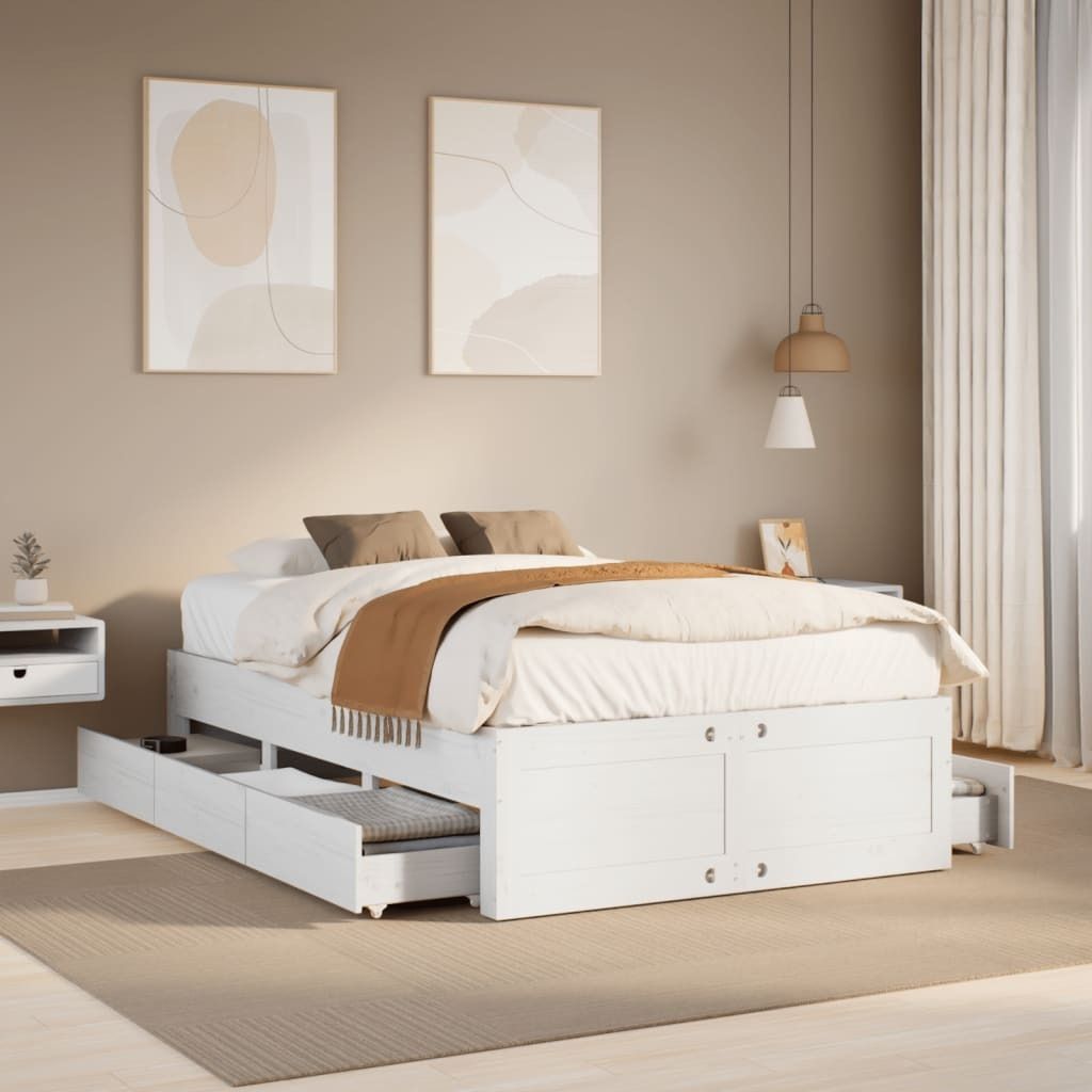 Maison Exclusive - Massivholzbett ohne Matratze mit Schubladen Weiß 135x190 cm