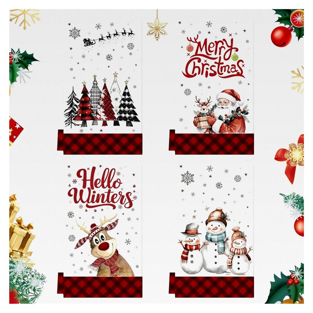 4 Stück Geschirrtücher Weihnachten, 60x40cm, Küchentücher mit Weihnachtsmotiven, für Winterdekoration und Geschenke