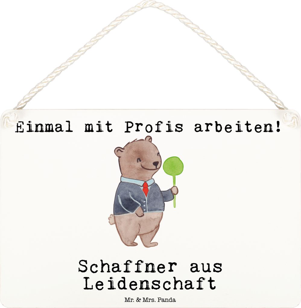 Mr. & Mrs. Panda Holzschild Schaffner Leidenschaft DIN A6 - Weiß - Geschenk, Schild, wandtafel, Dekobrett, Wandbild Holz, Türschild