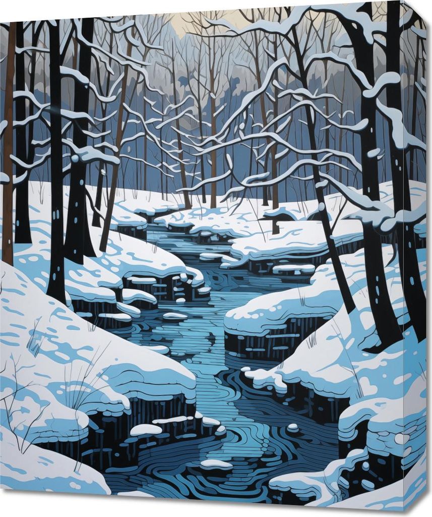 Bild 50x60cm Fluss im Winter