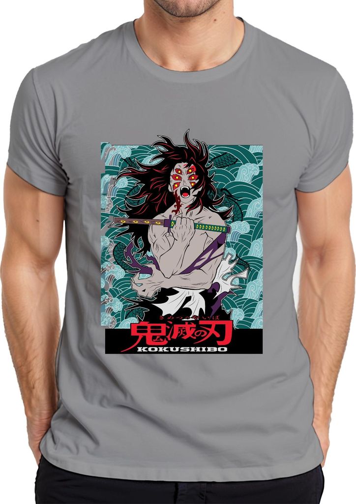 Kokushibo Dämon Schwert sechs Augen Anime Geschenk Halloween Herren T-Shirt, Grau, XXL