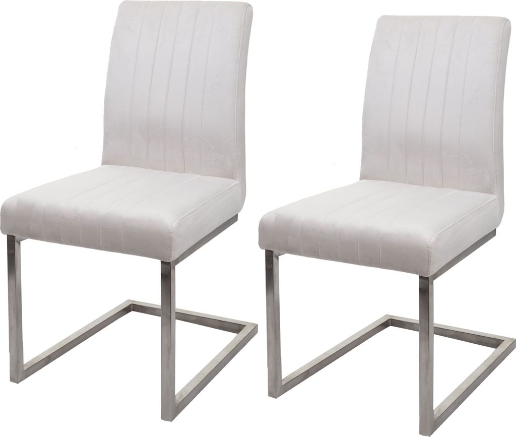 2er-Set Freischwinger MCW-L14, Besucherstuhl Konferenzstuhl Stuhl, Samt Edelstahl gebürstet creme-weiß