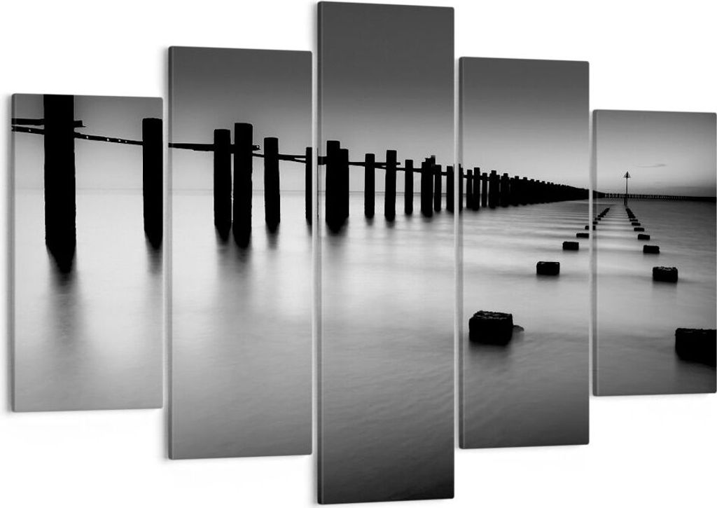 Bild auf Leinwand - Leinwandbild - Meer Ufer Ozean Horizont - 150x100cm - Wand Bild - Wanddeko - Leinwanddruck - Bilder - Kunstdruck - Wanddekorati...
