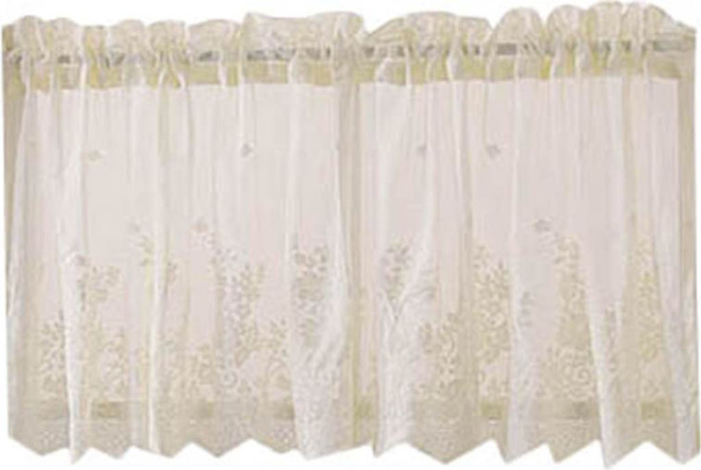 Fenstervorhang kurze Kueche Volant drapieren Polyester Spitze Blumenmuster Balkon Vorhang fuer Home Beige 130 * 41cm