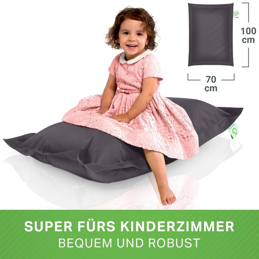 Green Bean Kinder-Sitzsack 70x100cm mit 70 Liter EPS Perlen Füllung - Indoor & Outdoor - Anthrazit