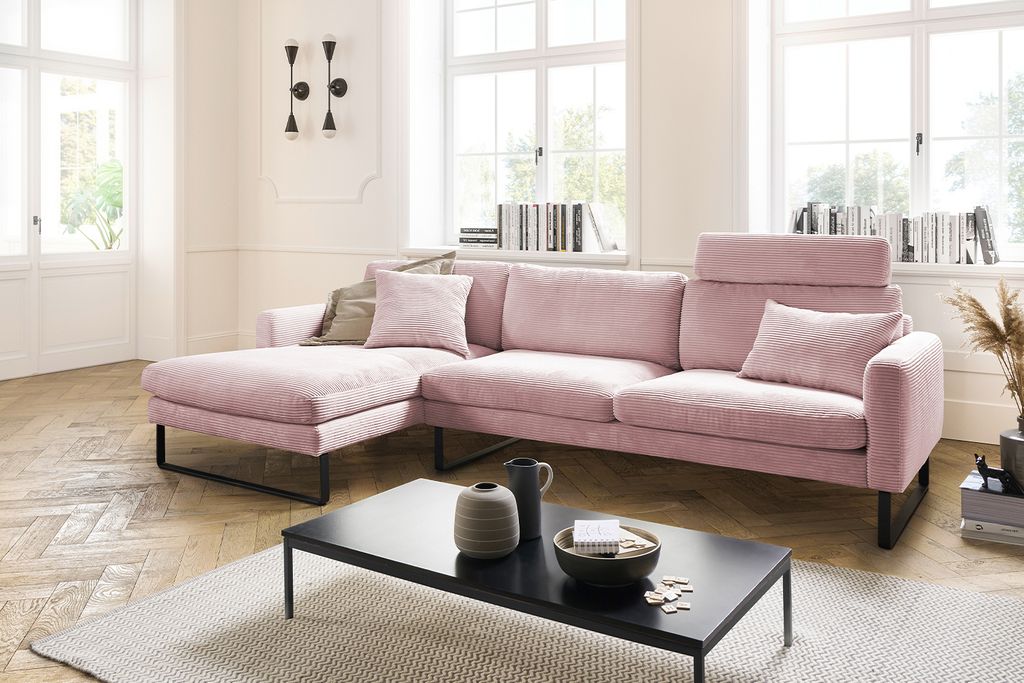 KAWOLA Sofa RICARDA Ecksofa Cord rosa Recamiere links