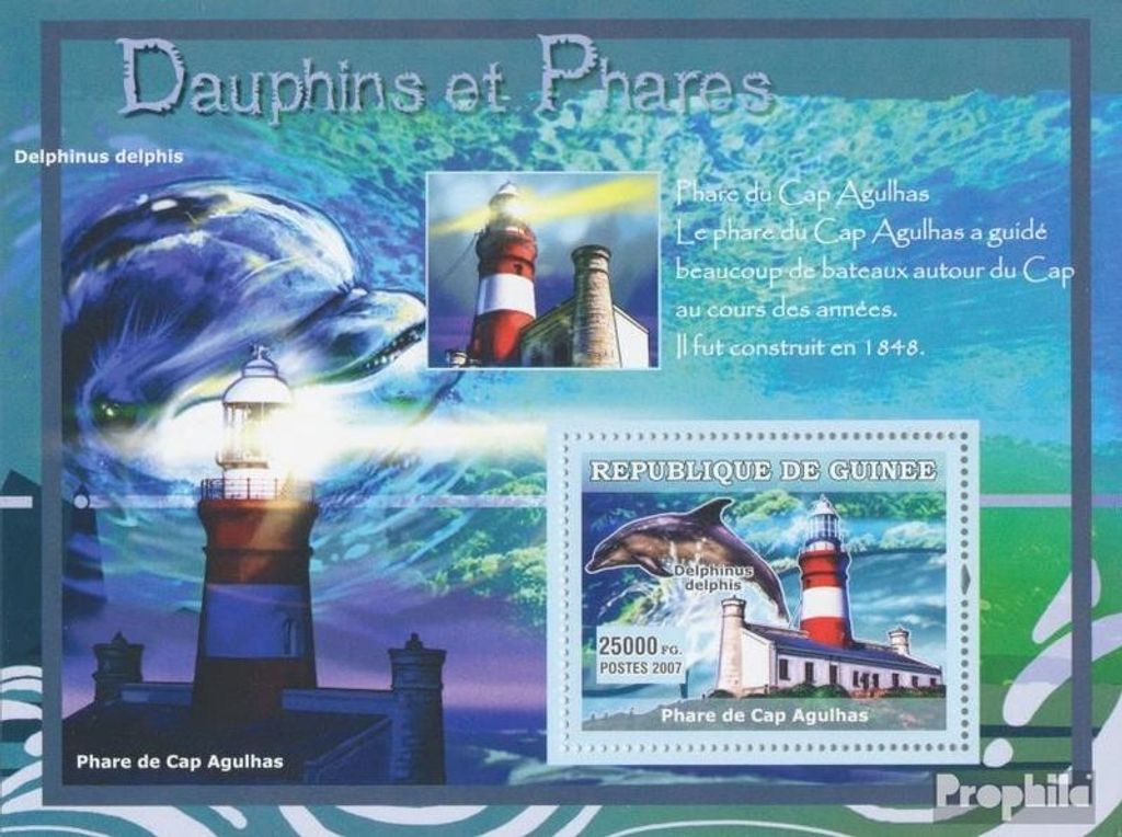 Briefmarken Guinea 2007 Mi Block 1200 (kompl. Ausgabe) postfrisch Delfine / Leuchtturm von Cap Agulhas