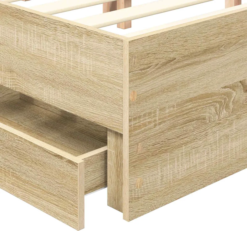 Cadre de lit robuste 150x200 imitation chêne clair mat - 11