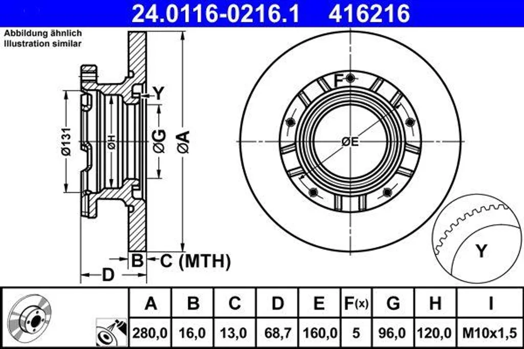 Disque de frein anti-vibration pour Ford Transit ATE 24.0116-0216.1