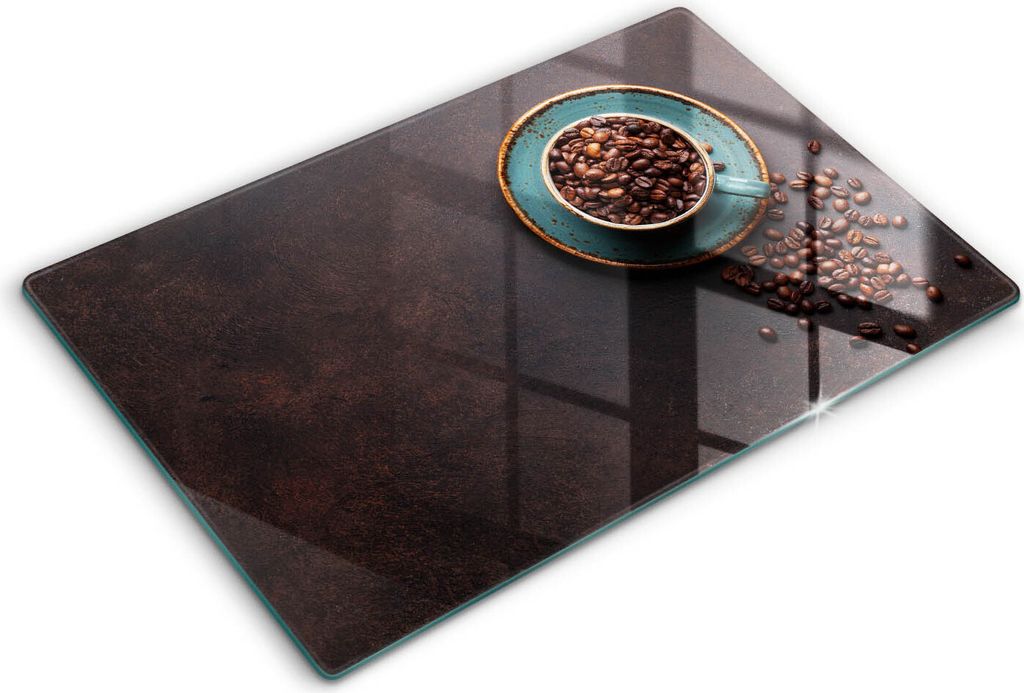 Glasschneideplatte - Herdabdeckplatte - 80x52 cm -Schneidebrett - Spritzschutz -Kaffee Getreide Tasse