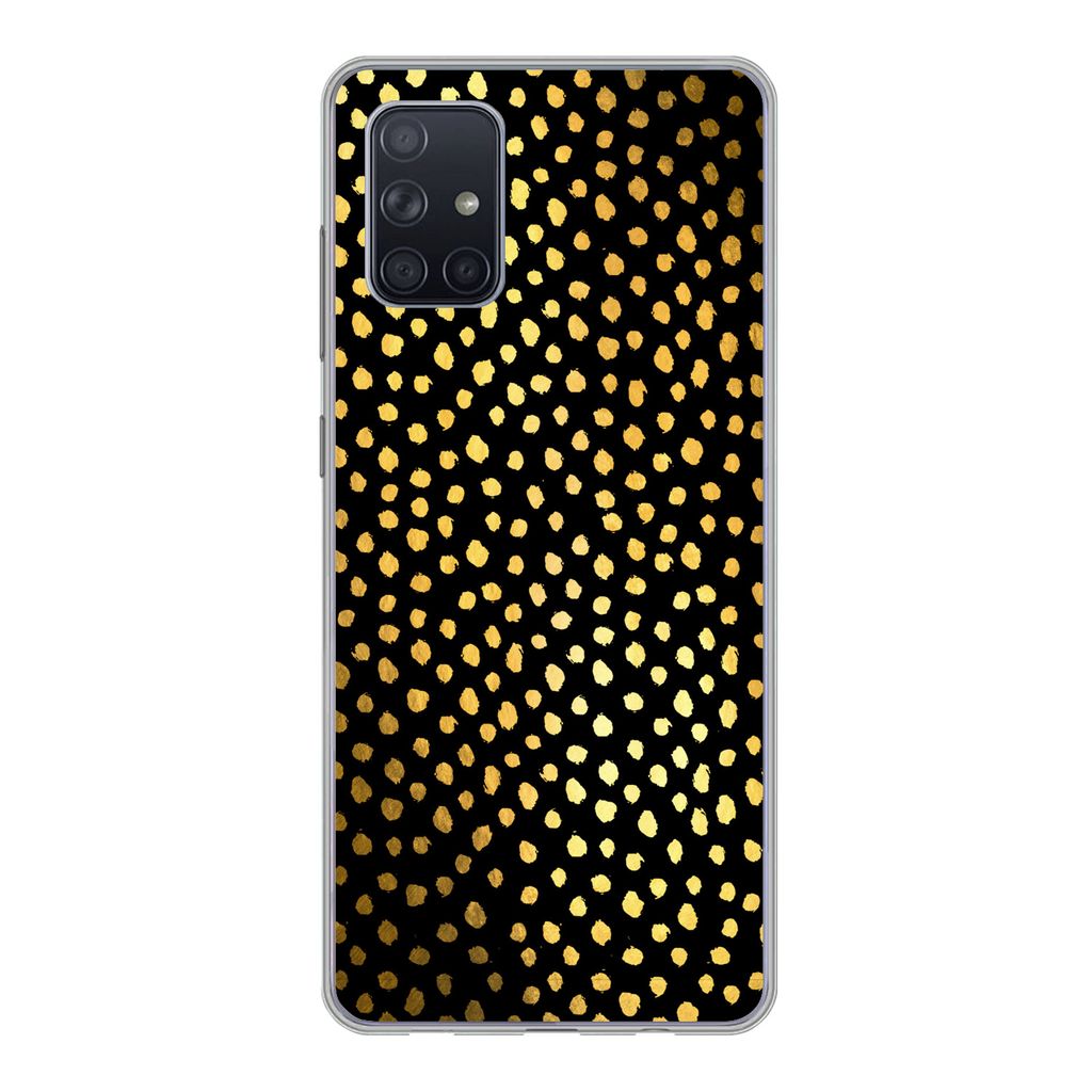 MuchoWow Handyhülle Schutzhülle Hülle für Samsung Galaxy A51 5G Polka dots - Gold - Schwarz Silikon Softcase Handy Hülle - Abbildung