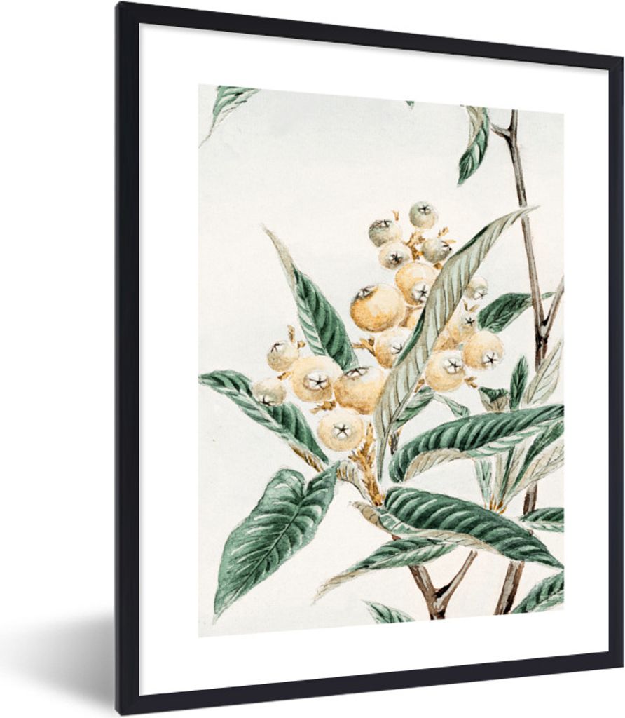 MuchoWow Gerahmtes Poster Früchte - Blätter - Japandi 30x40 cm - Poster mit Schwarzem Bilderrahmen Wandposter Rahmen Foto Bilder - Wanddeko - K...