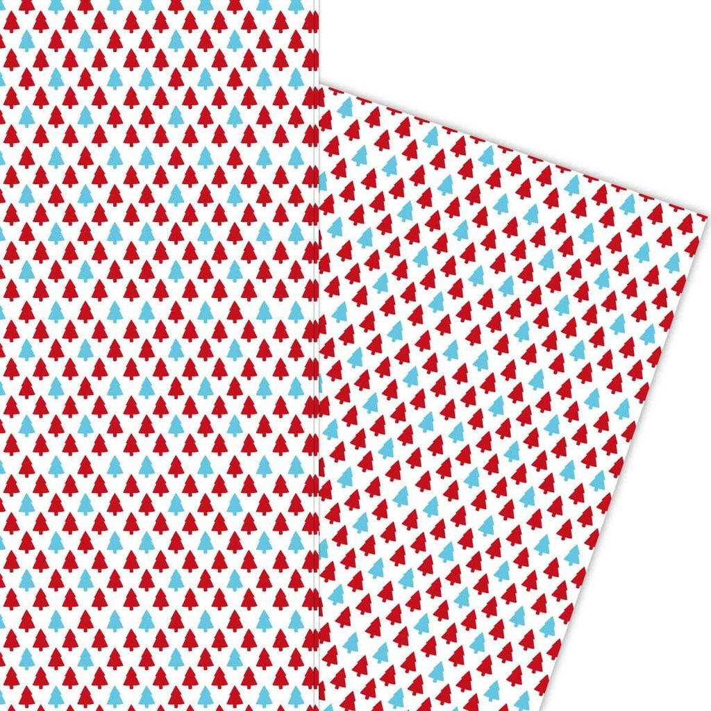 Modernes Weihnachtsbaum Geschenkpapier zu Weihnachten in rot hellblau - G5890, 32 x 48cm