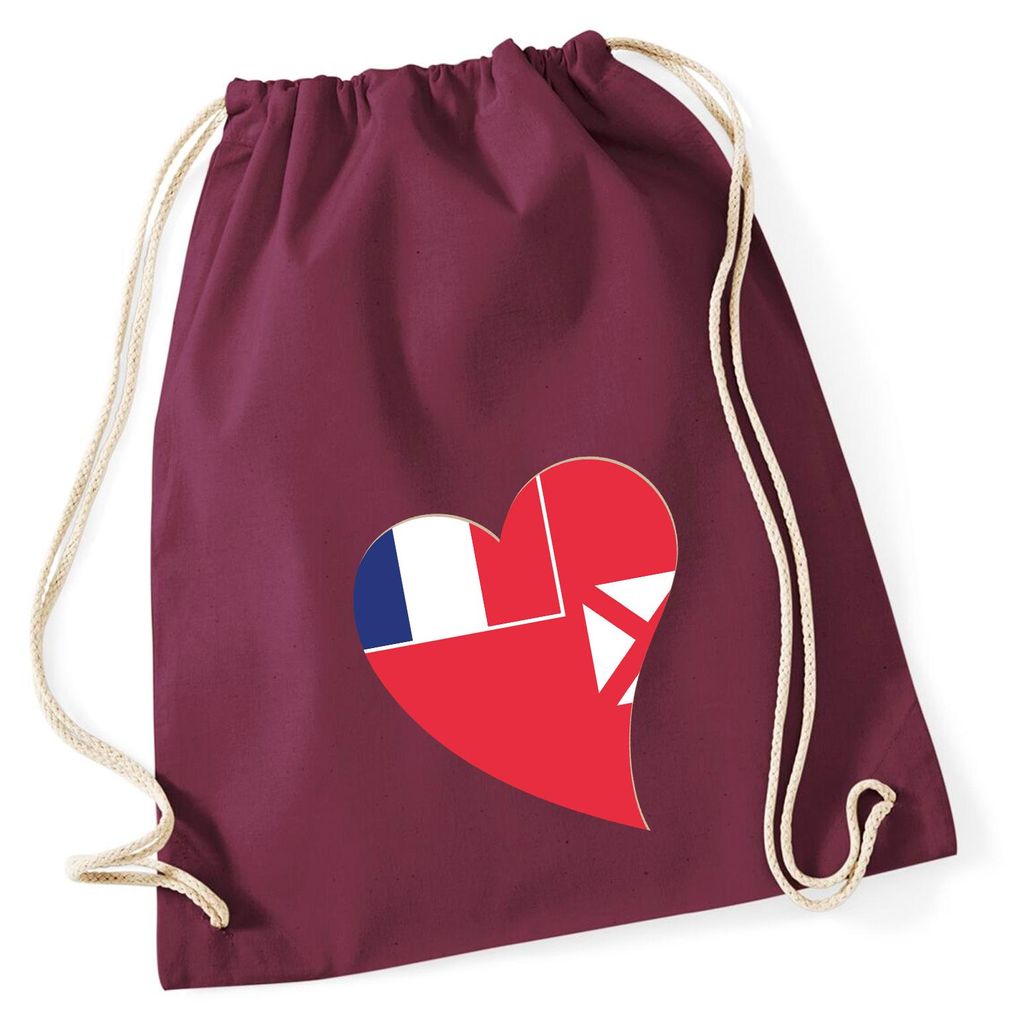 Huuraa Turnbeutel Wallis und Futuna Flagge Herz 12 Liter Burgundy Baumwolle Rucksack Geschenkidee