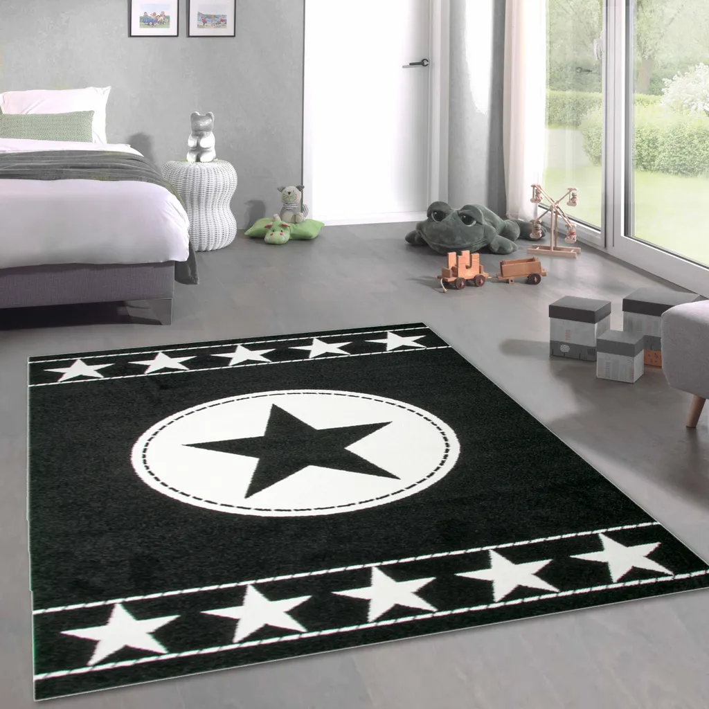 Tapis pour enfants motif Etoile noire et crème - Dimensions 160x230 cm