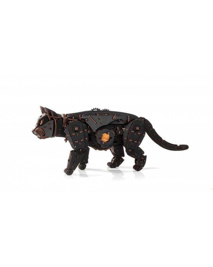 EWA Eco-Wood-Art Black Kitten - Kit Construction Mécanique Chaton Bois Avec Moteur à Ressort
