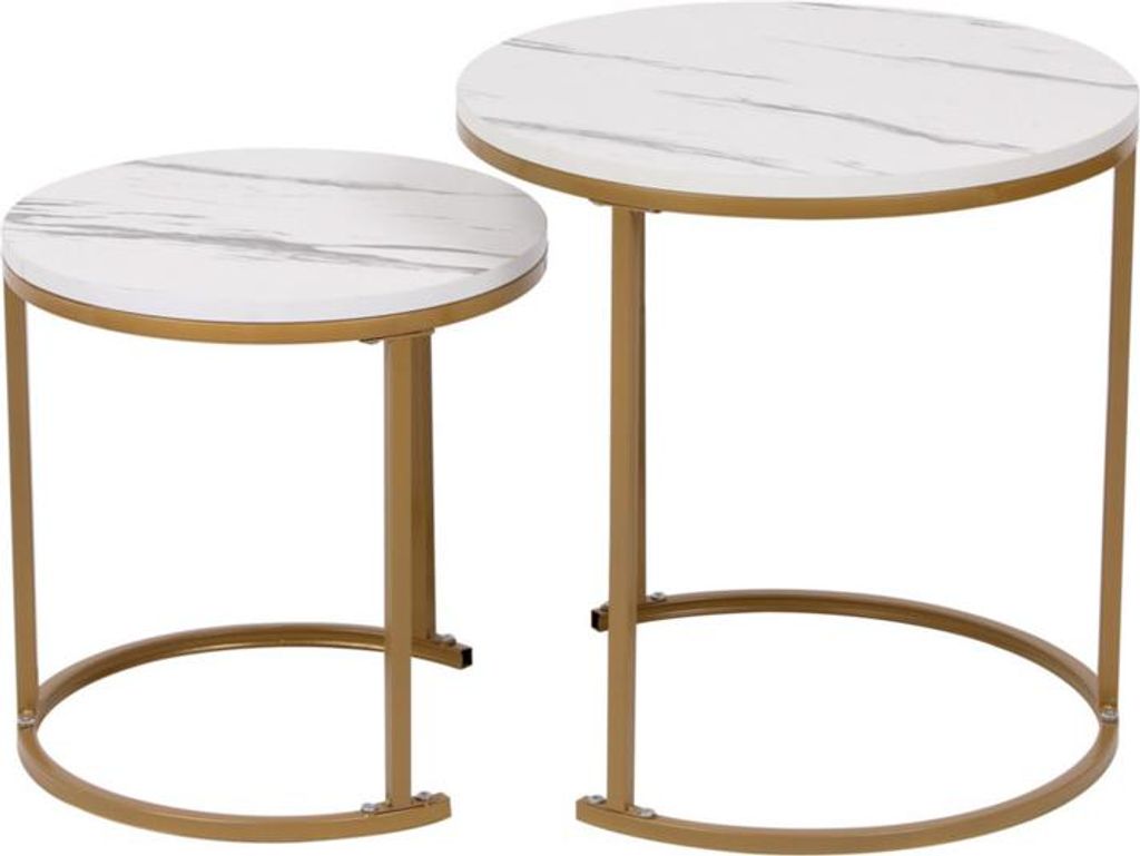Happy Home 2 Stücke Beistelltisch Set rund, Couchtisch mit Metallrahmen,Wohnzimmertisch, Moderne Kaffeetische Satztische