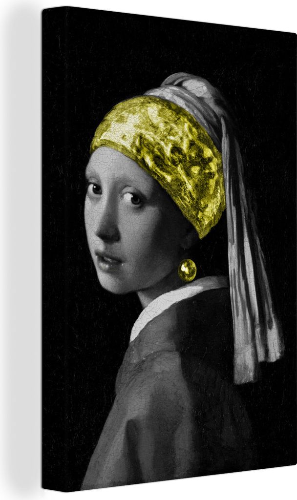 OneMillionCanvasses - Leinwandbilder - 90x140 cm, Mädchen mit einem Perlenohrring - Johannes Vermeer - Gelb, Wandbilder Kunstdruck Wanddekoratio...