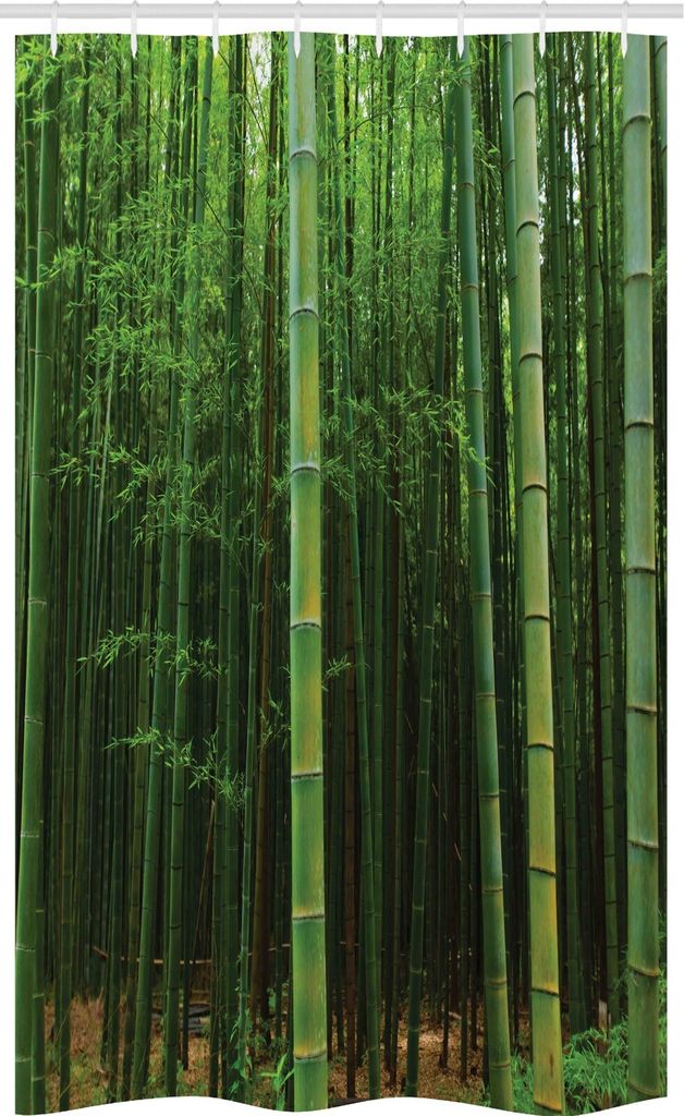 ABAKUHAUS Grün Schmaler Duschvorhang, Exotische Bambus-Wald, Badezimmer Deko Set aus Stoff mit Haken, 120 x 180 cm, Grün