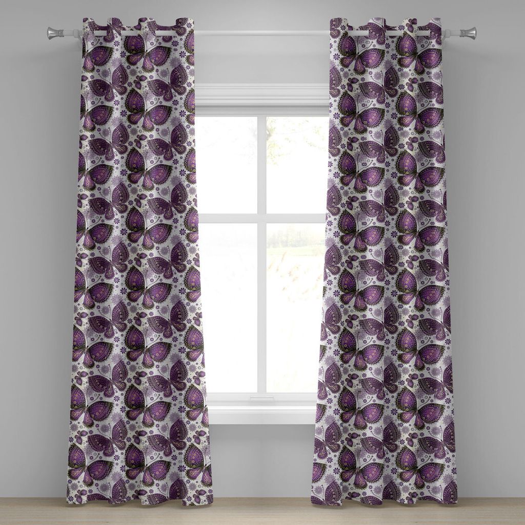 ABAKUHAUS Natürlich Ösenvorhang, Ethnische asiatische Schmetterlinge mit Paisley-Motiv auf Flügel-Blumen-Kunstdruck, Dekorative 2-Panel-Fensterv...