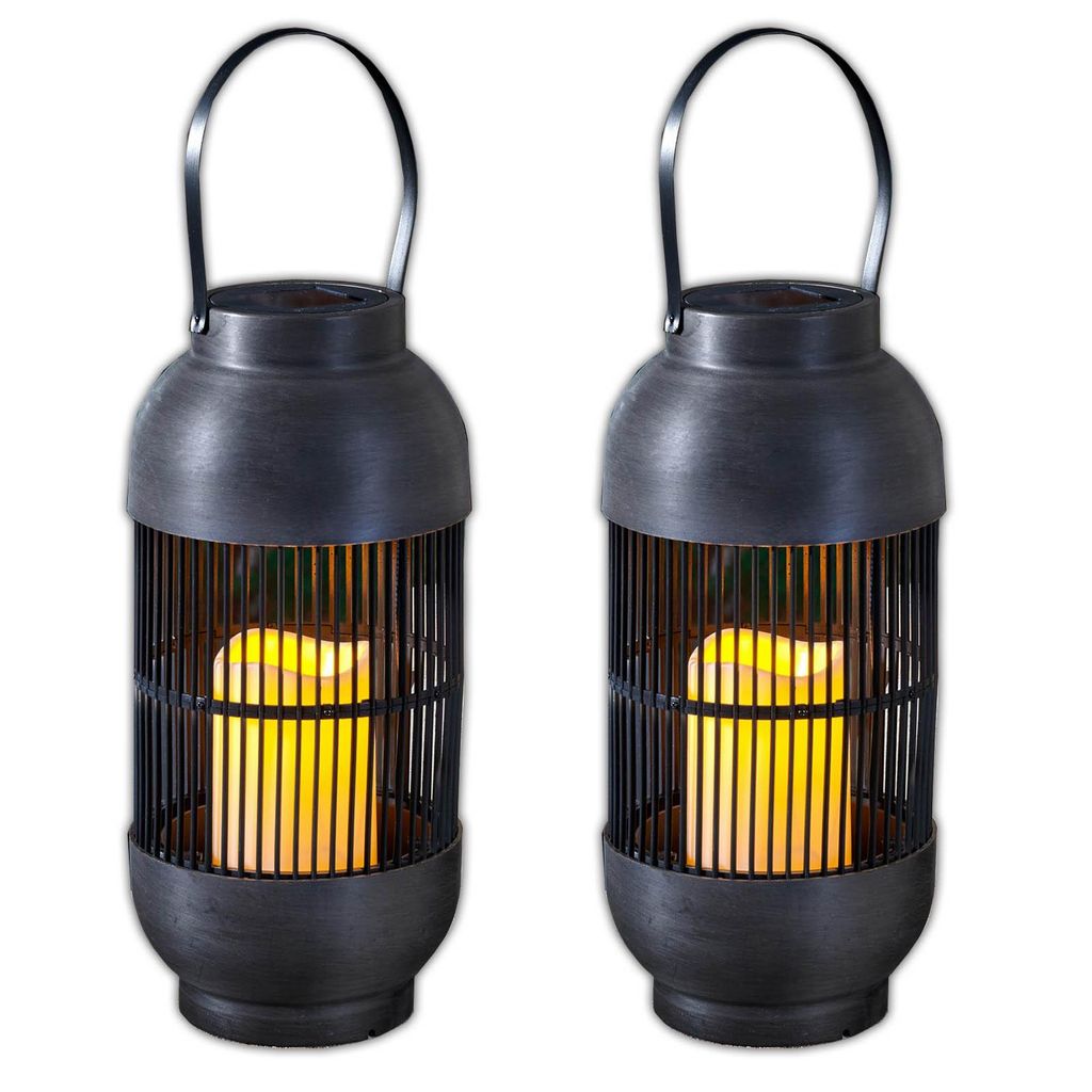2x LED Solar Laterne mit flackernder LED Kerze Solarlaterne Produktbild 