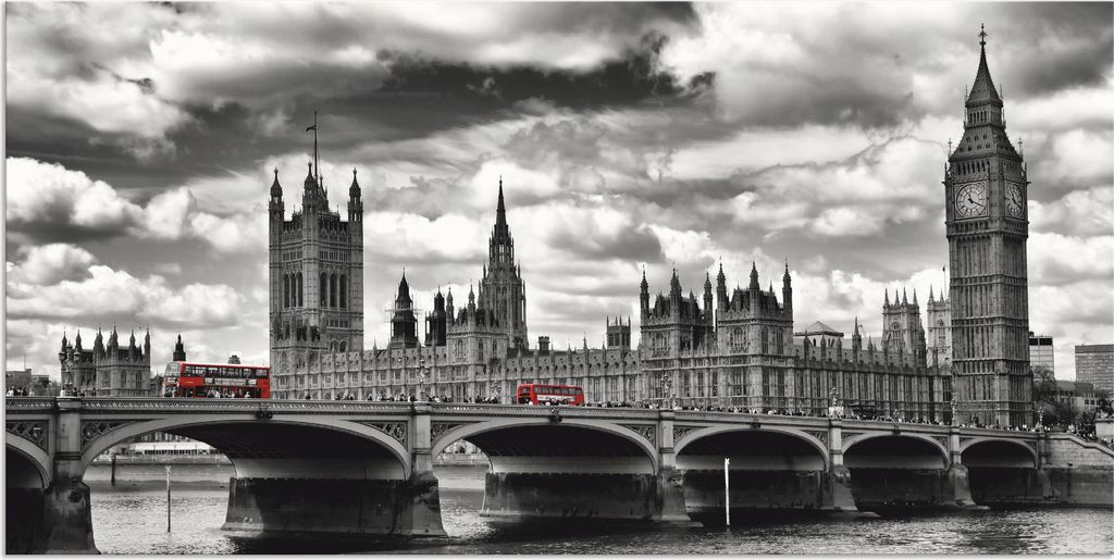 ARTland Wandbild Alu für Innen & Outdoor London Westminster Bridge & Red Buses Größe: 100x50 cm