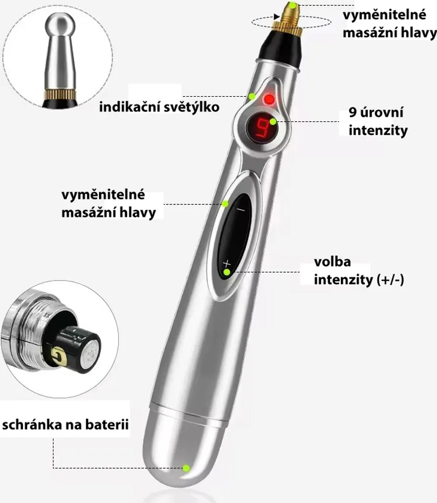 Stylo d'acupression électronique Active 3in1 à impulsion - 3 têtes - 2