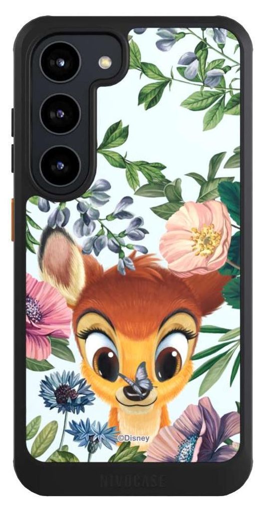 NIVOCASE Hülle für Samsung Galaxy S23 Handyhülle NIVOcore Case Schwarz Bambi Blumen Disney