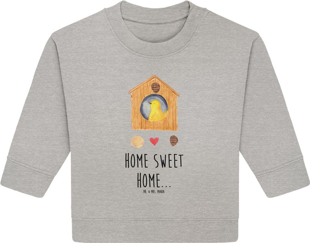 Mr. & Mrs. Panda Organic Baby Pullover Vogelhaus Home 6. - 12. Monat - Heather Grey - Geschenk, Sweet, Bullover, Vogel, Umzug, Lustige Sprüche, Haus