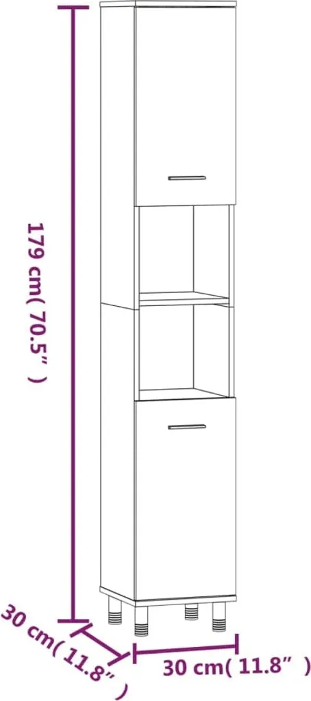 vidaXL Mobile da bagno Grigio Sonoma 30x30x179 cm Materiale a base di legno - 10
