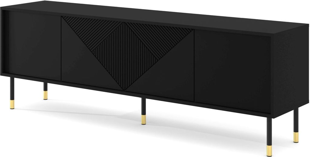 TV Schrank WOODY BLACK 4D 180 cm SCHWARZ MATT - gefräster Produktbild 
