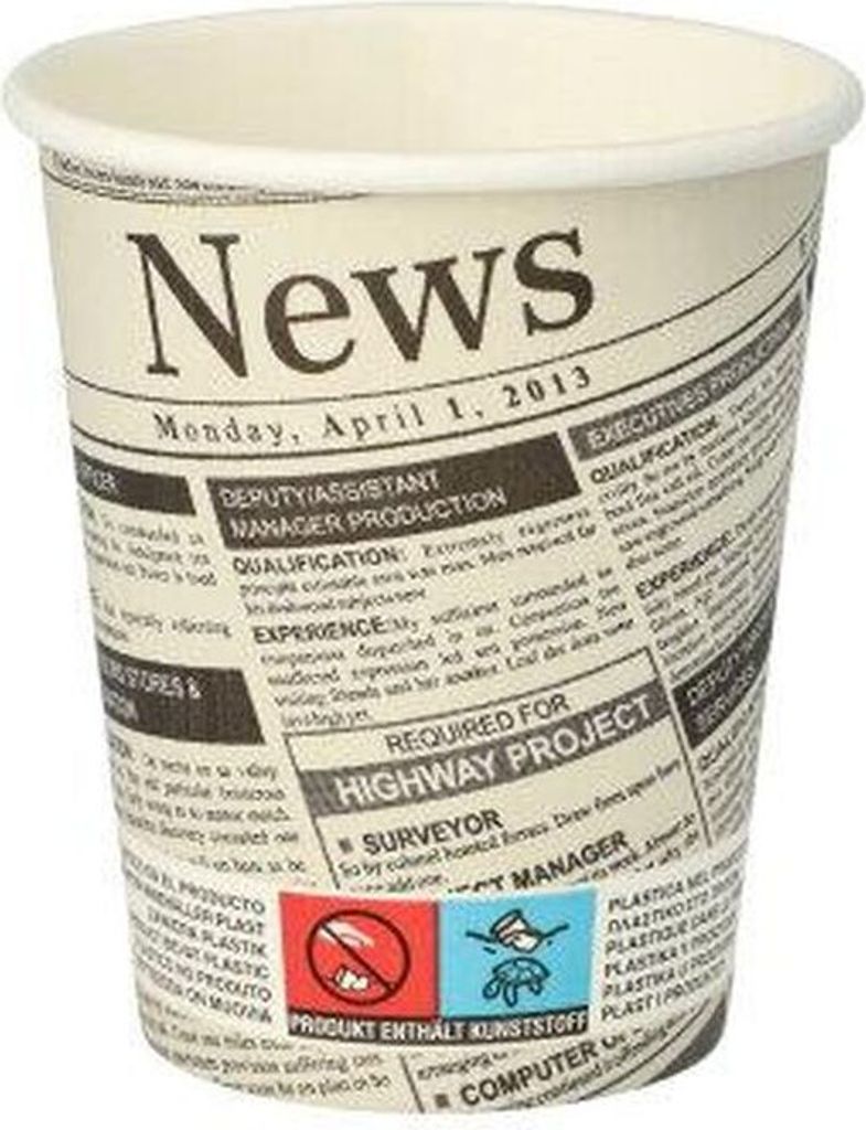 Papstar Pappbecher "To Go" 0,2 l Ø 8 cm · 9,2 cm "Newsprint", 20 x 50 Stück