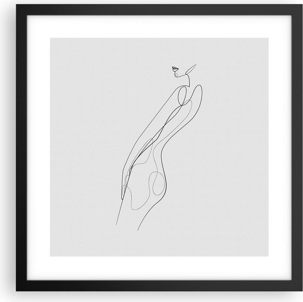 Gerahmtes Poster - Schwarzer Rahmen - Kontur Frau Minimalismus - 40x40 cm - Wand Bild - Wanddeko - Wandbilder - Wandposter - Bilderrahmen - Bilder ...