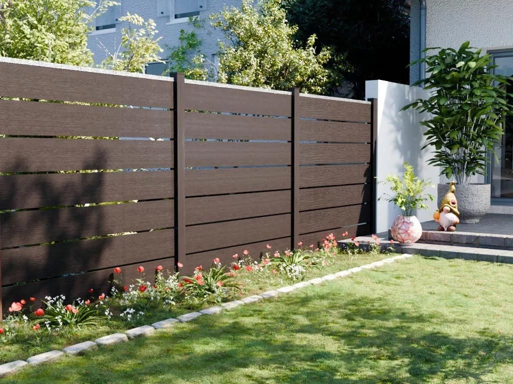GroJa Dunkelbraun Anthrazit 12er Bohlenset, WPC Sichtschutzzaun Steckzaunsystem, BPC Zaunelemente pflegeleicht witterungsbeständig, modernes Desig...
