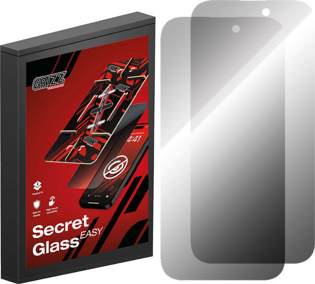 Hybrides Sichtschutzglas für iPhone 16 Pro, Grizz SecretGlass Easy mit Applikator, 2 Stück, Matt