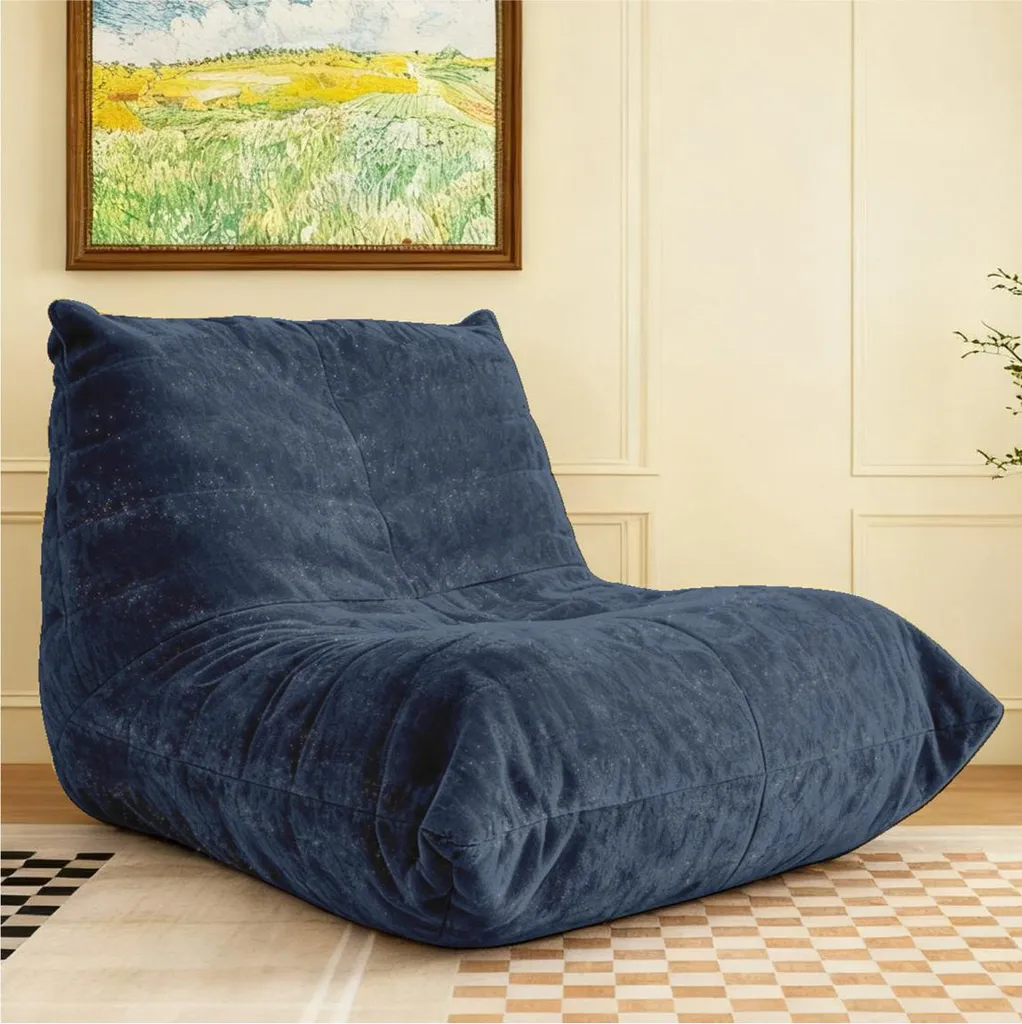 Fauteuil-sac de Lecture Ergonomique en Chenille Bleu pour Salon Cozy