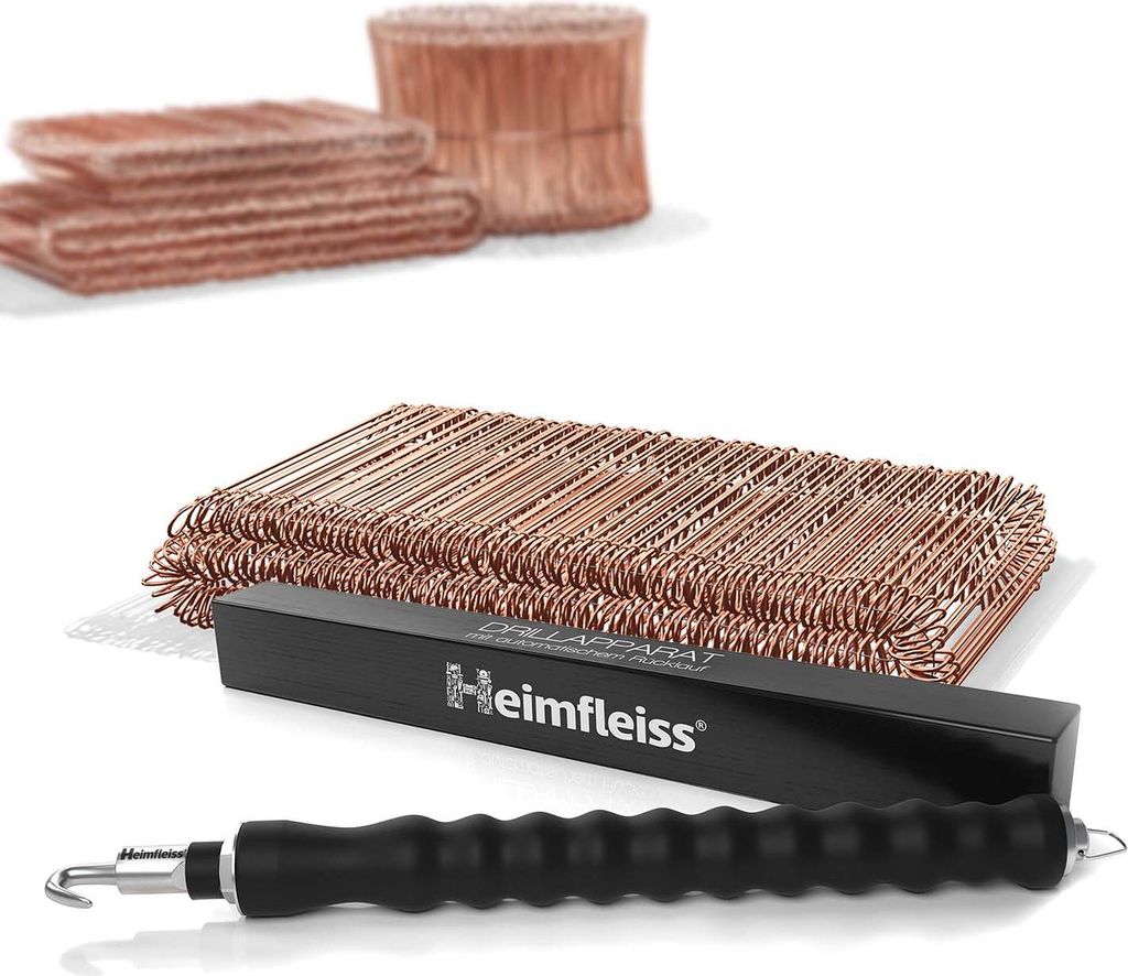 Heimfleiss Drillapparat + Betonbindedraht 1,0 x 120 mm (250 Stk.) - verkupferter Ösendraht mit Drahtbinder - Drilldraht inkl. Drillgerät