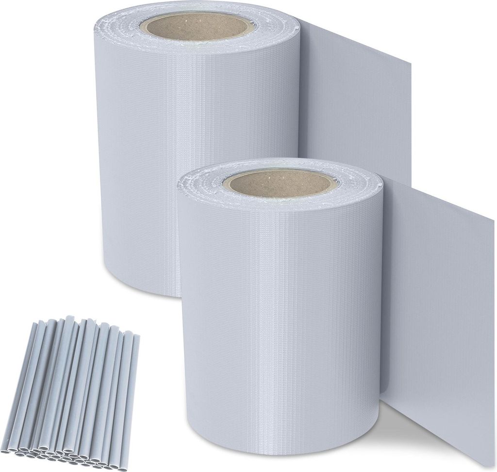 Faziango 2 Rollen PVC Sichtschutzstreifen 70m x 19cm Sichtschutzfolie mit 60 x Befestigungsclips für Gartenzaun, Balkon Grau