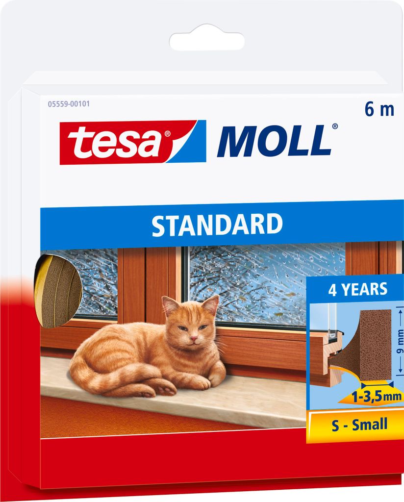 tesamoll Fensterdichtung selbstklebend (1 x 6 m) - I-Profil: 9 mm x 4 mm - braun