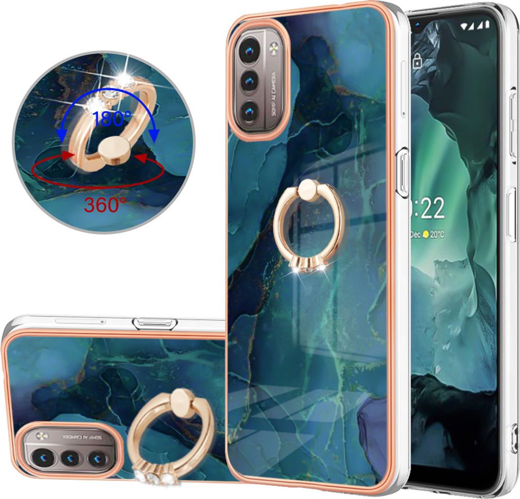 Nokia G21 G11 Hülle, Muster TPU Silikon Stoßdämpfer Bumper Schutzhülle mit Ring Ständer für Nokia G21 G11 Grün