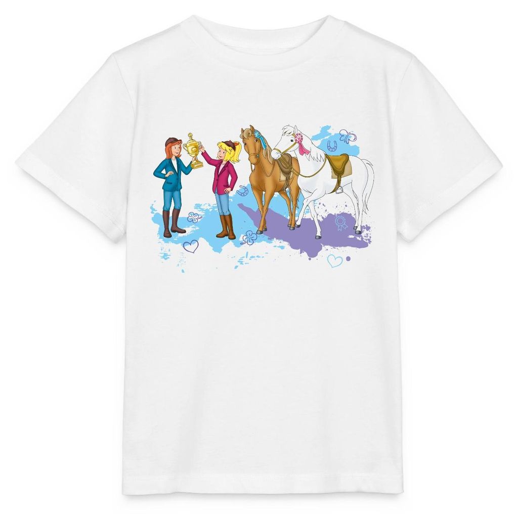 Spreadshirt Bibi Und Tina Pokal Siegerschleifen Kinder Basic T-Shirt, 98/104 (3-4 Jahre), Weiß