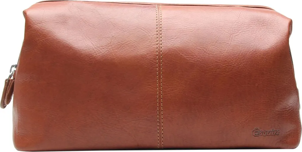 Esquire Dallas Cosmetic Bag - Organizzatore Trucco in Pelle Marrone