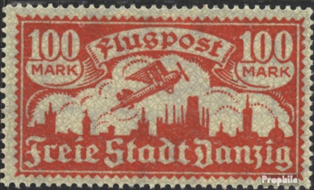 Briefmarken Danzig 1923 Mi 135 mit Falz Flugpost Produktbild 