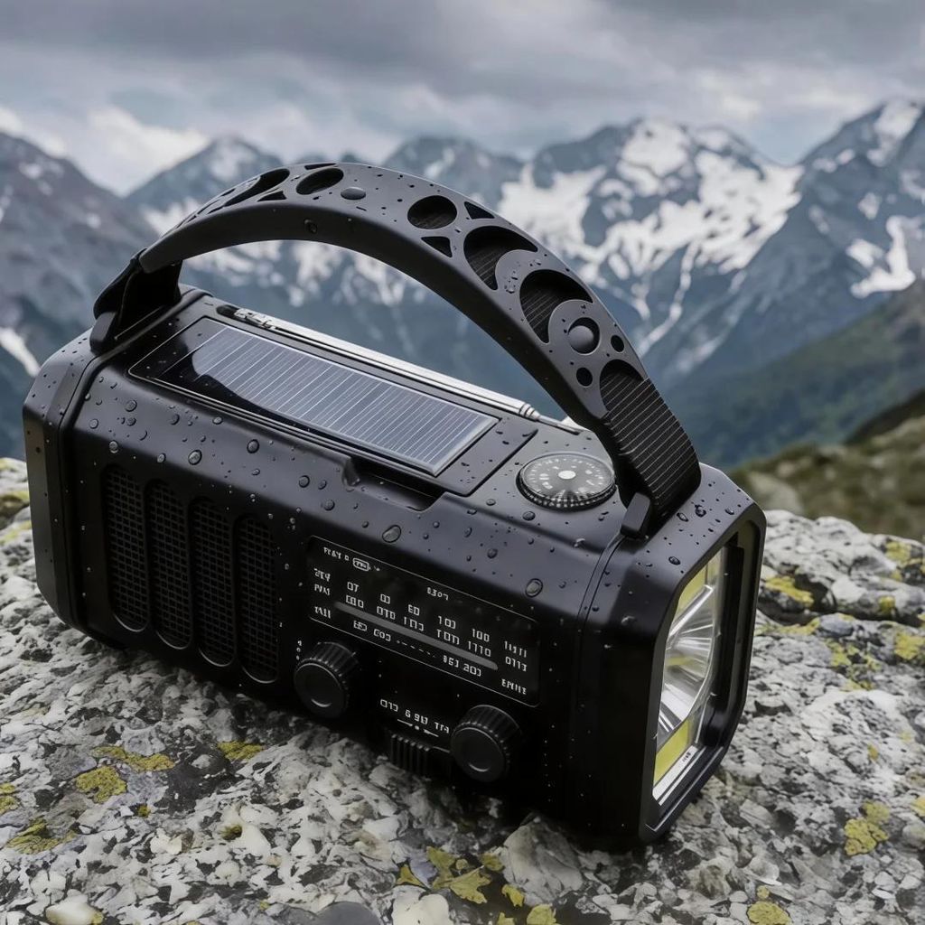Notfallradio - AM/FM Kurbelradio - Solar, USB-Ladung, LED-Taschenlampe, SOS-Alarm, Outdoor Camping Survival - Schwarz