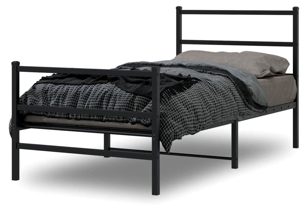 Bettgestell mit Kopf- und Fußteil aus Metall in Schwarz 90x200 cm