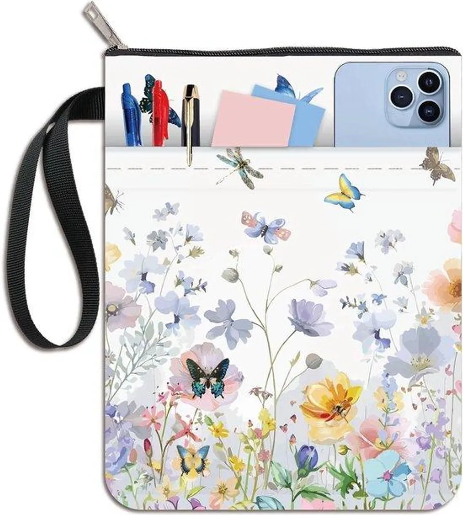 Housse à livres de poche avec fermeture éclair et motif fleuri élégant