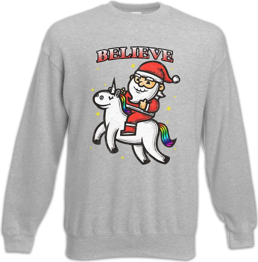 Urban Backwoods Believe Unicorn Santa, Sweatshirt, Farbe: Hellgrau, Größe: L